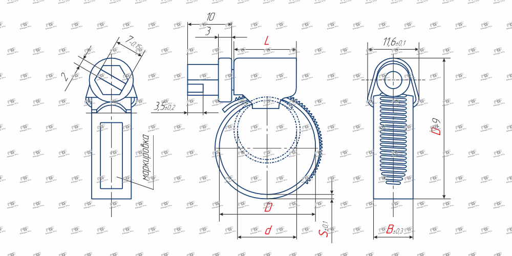 Схема червячного хомута MGF W1 9 мм